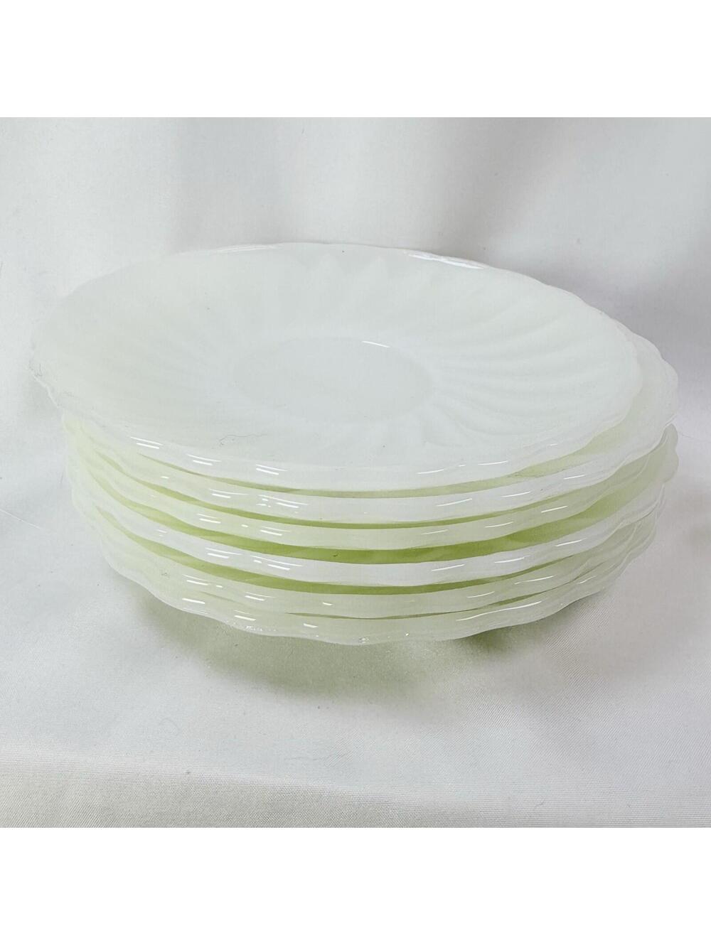 Vintage Fire King Oven Ware White Swirl Saucer 5.75 Inch 6 Pieces